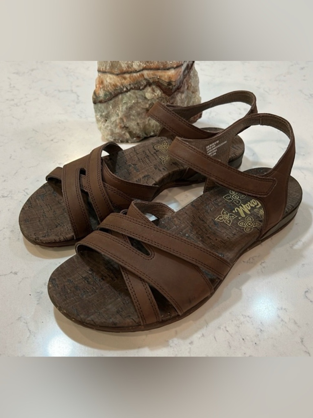 Tara Leather M Strap Brown Sandals w/velcro closure Size US 6.5